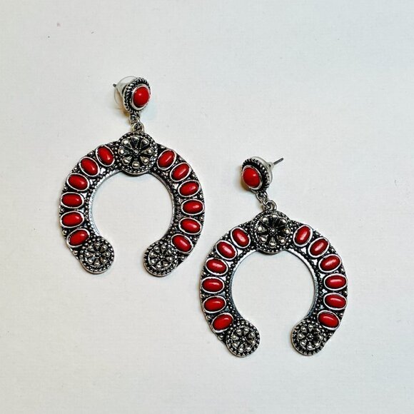 Western Boho Style Silver Concho Naja Earrings #877 - Picture 5 of 7